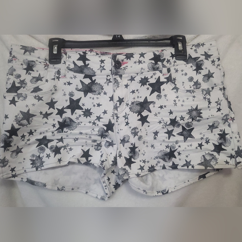 Levi's White Star Print Jean Shorty Shorts Neon Pink Trim Women's 15
